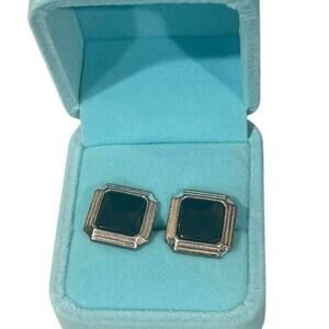 Vintage Christian Dior Black Cabochon Clip Earrings Signed Dior 1970s